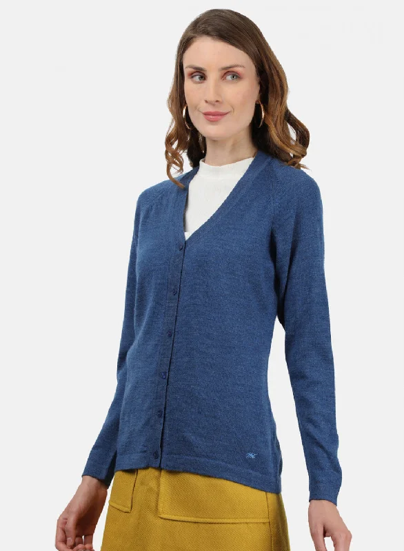 Women Blue Solid Cardigan