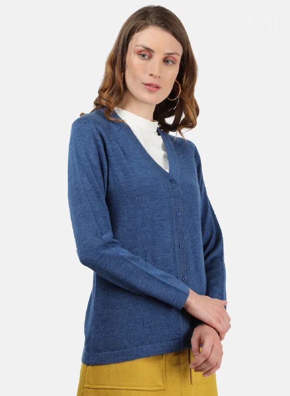 Women Blue Solid Cardigan