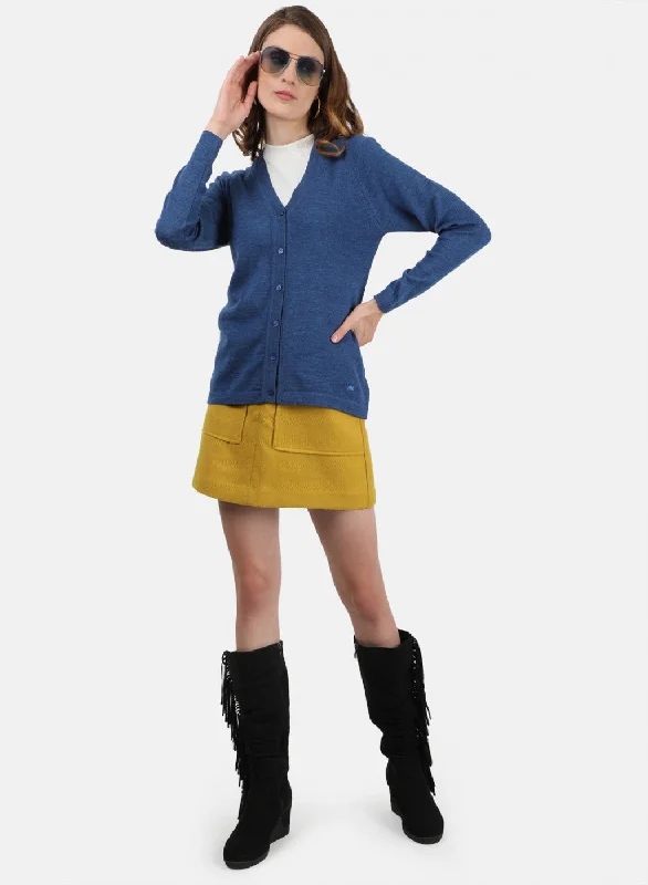 Women Blue Solid Cardigan