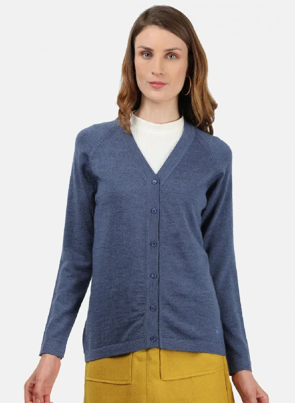 Women Blue Solid Cardigan