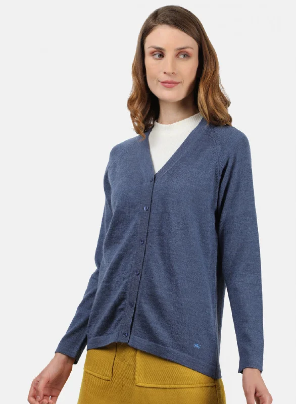 Women Blue Solid Cardigan