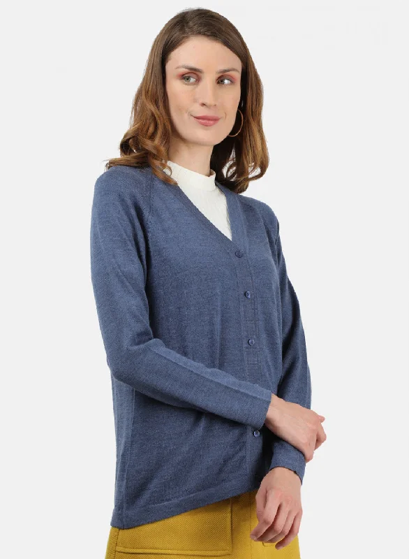 Women Blue Solid Cardigan