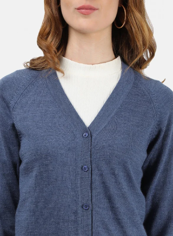 Women Blue Solid Cardigan