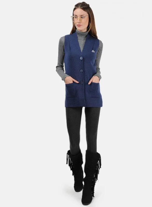 Women Blue Solid Cardigan