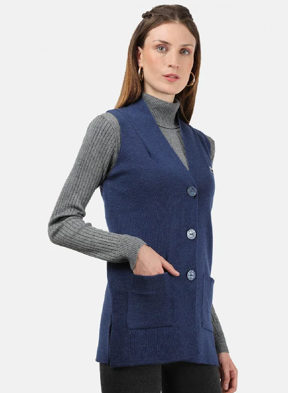 Women Blue Solid Cardigan