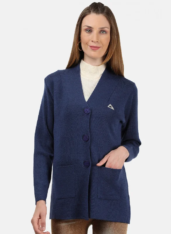 Women Blue Solid Cardigan