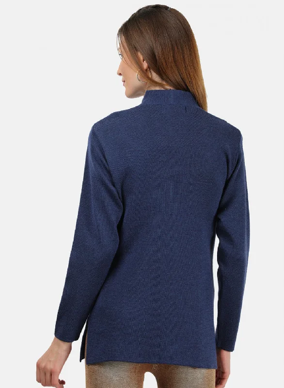 Women Blue Solid Cardigan