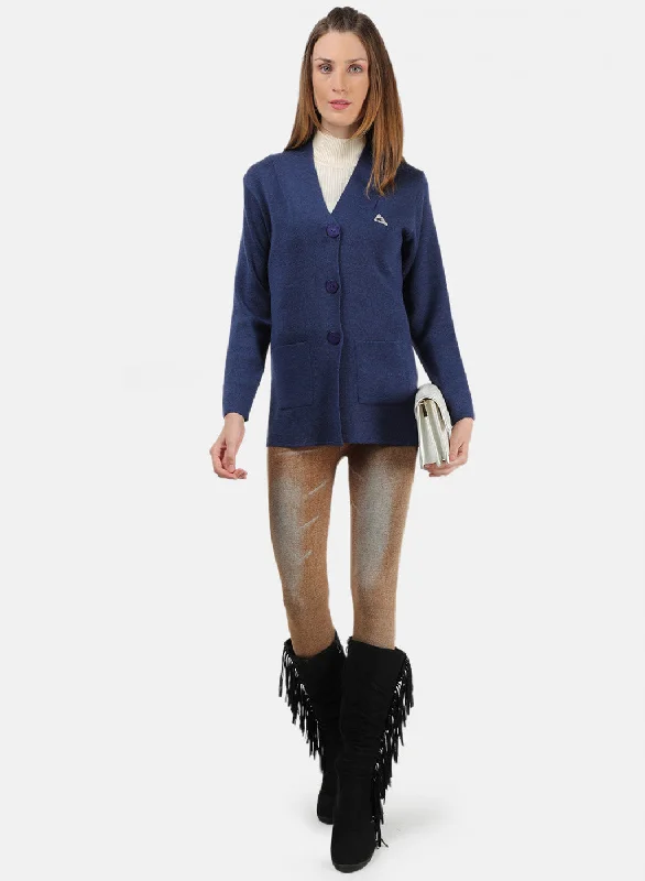 Women Blue Solid Cardigan