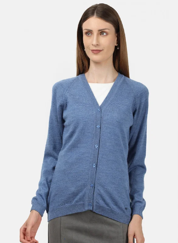 Women Blue Solid Cardigan