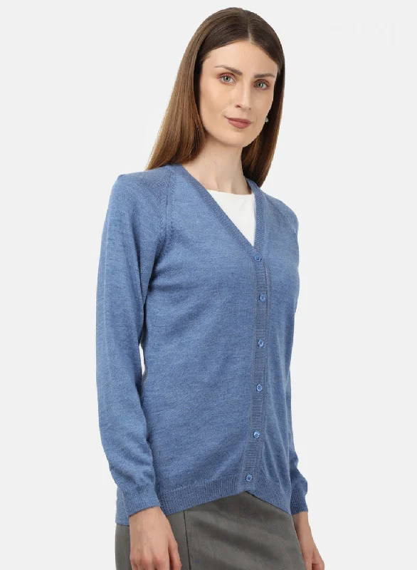 Women Blue Solid Cardigan