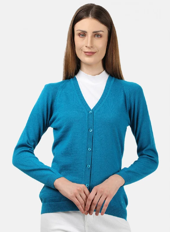 Women Blue Solid Cardigan