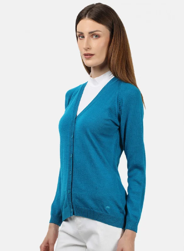 Women Blue Solid Cardigan