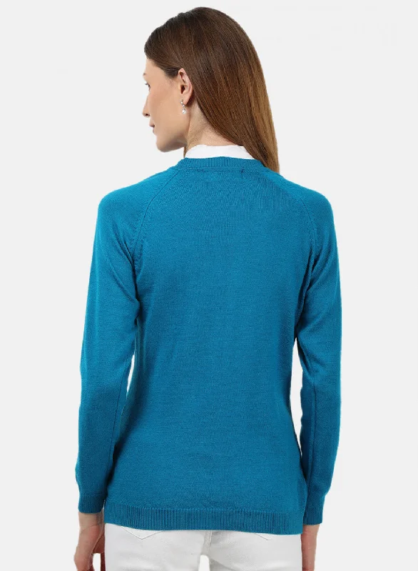 Women Blue Solid Cardigan