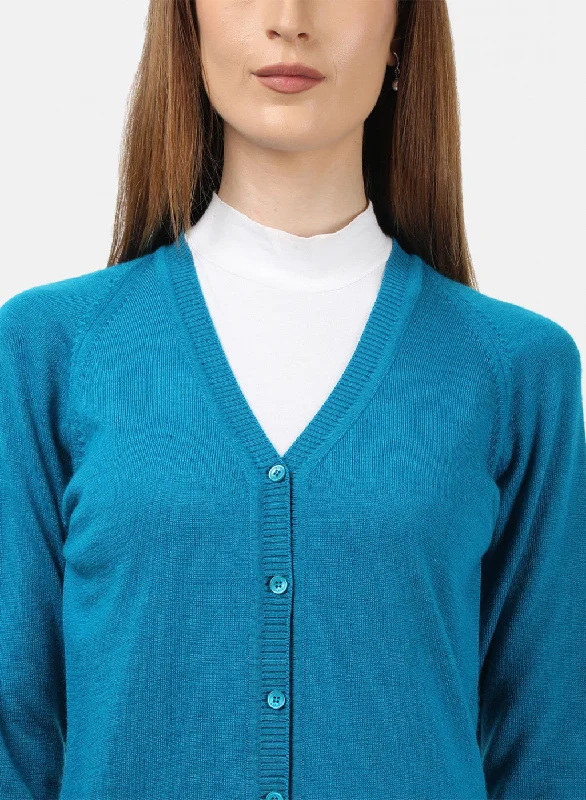 Women Blue Solid Cardigan