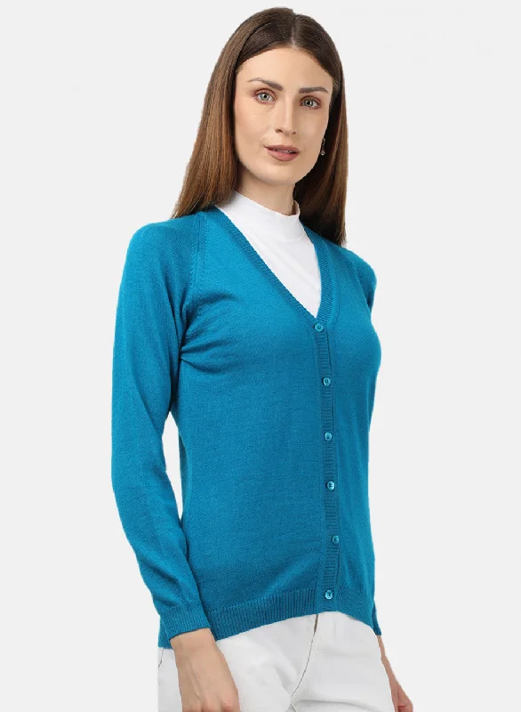 Women Blue Solid Cardigan