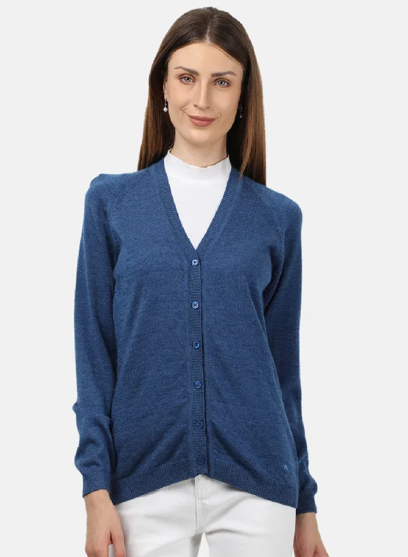 Women Blue Solid Cardigan