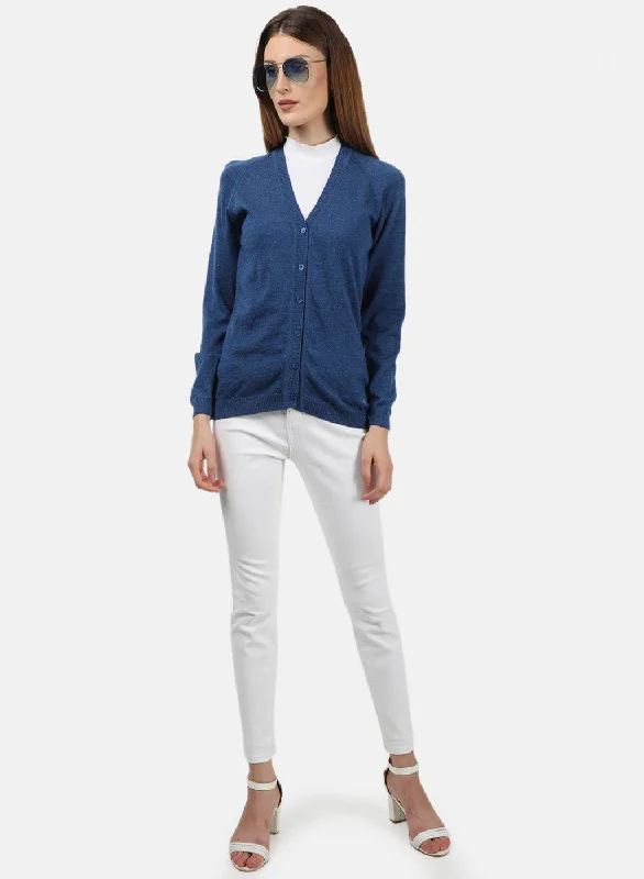 Women Blue Solid Cardigan