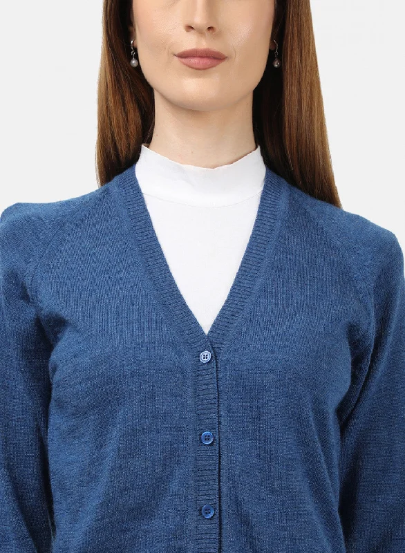 Women Blue Solid Cardigan