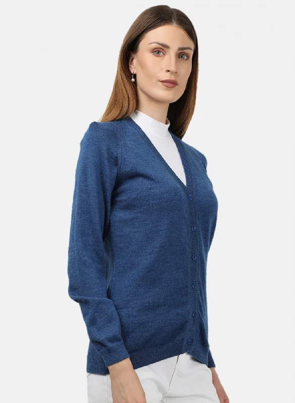 Women Blue Solid Cardigan