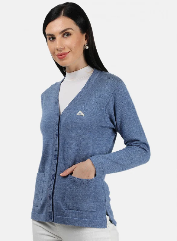 Women Blue Solid Cardigan