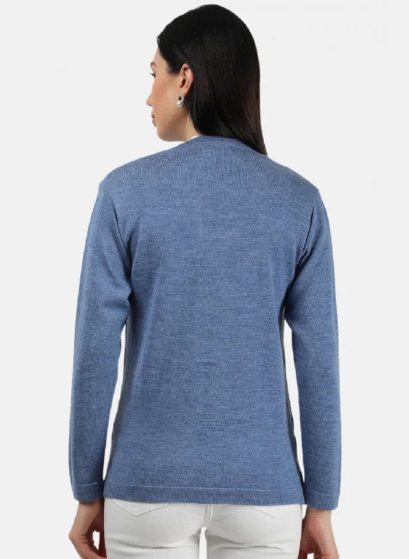 Women Blue Solid Cardigan