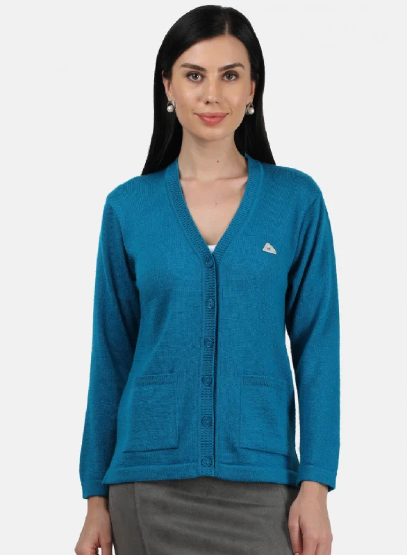 Women Blue Solid Cardigan