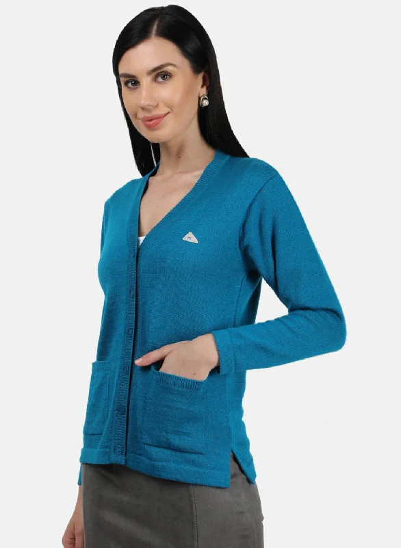 Women Blue Solid Cardigan