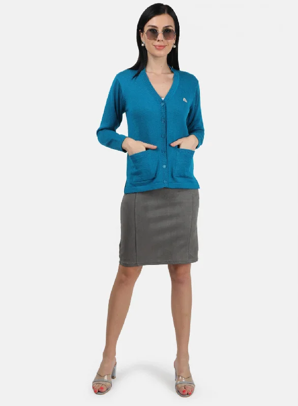 Women Blue Solid Cardigan