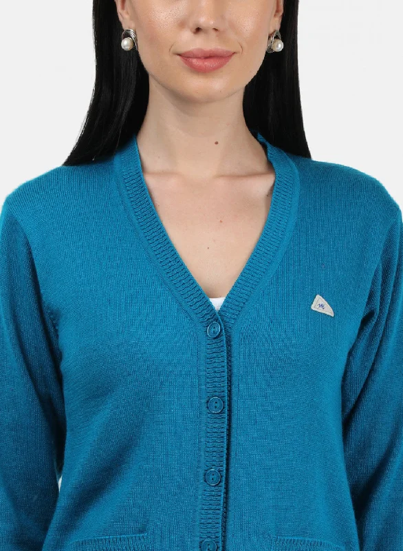 Women Blue Solid Cardigan