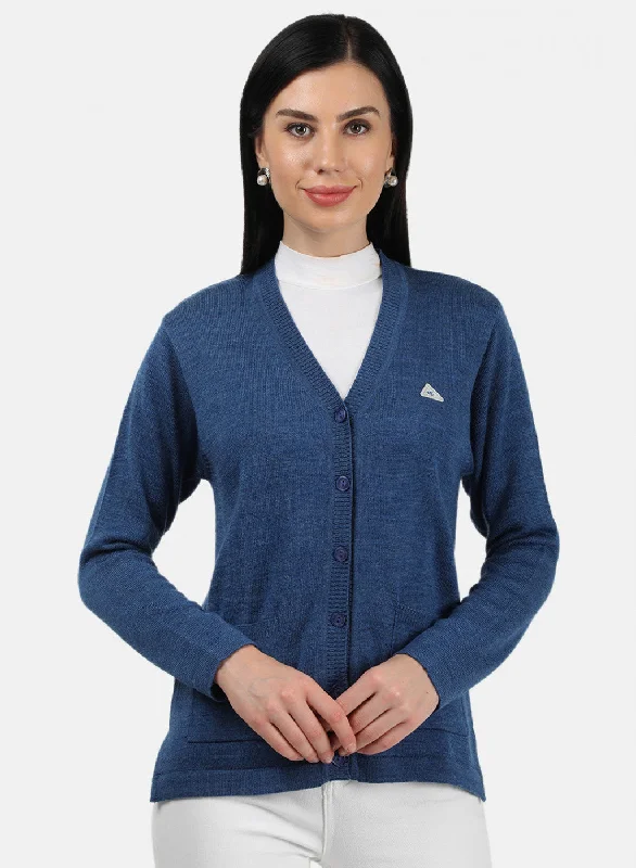 Women Blue Solid Cardigan