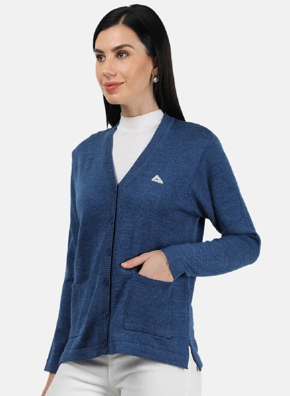 Women Blue Solid Cardigan