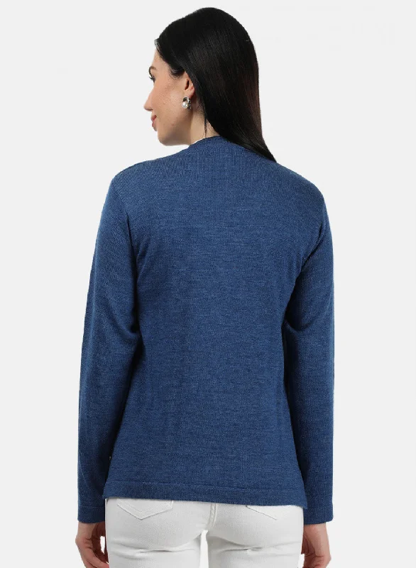 Women Blue Solid Cardigan