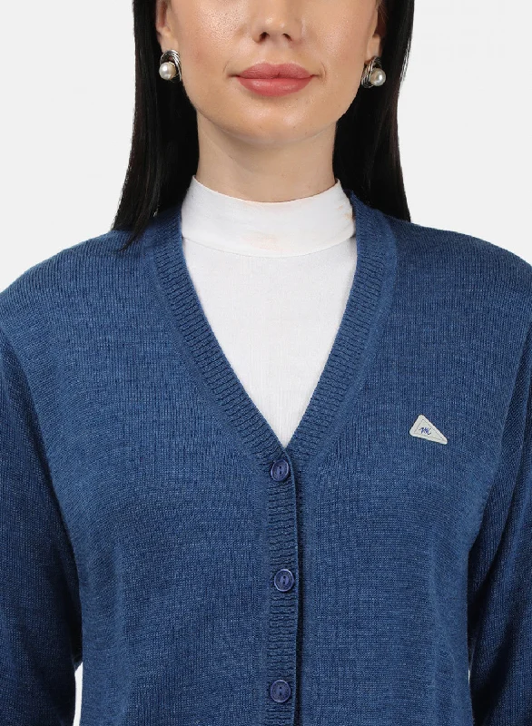 Women Blue Solid Cardigan