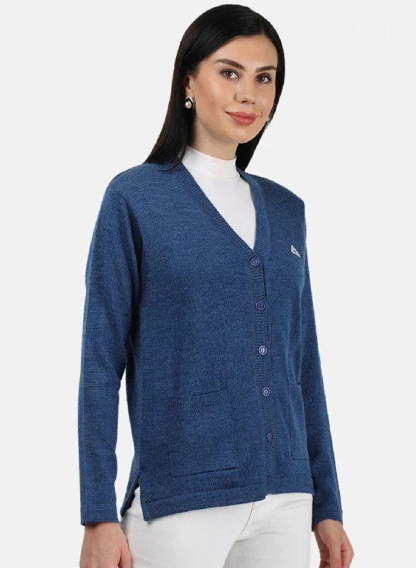 Women Blue Solid Cardigan