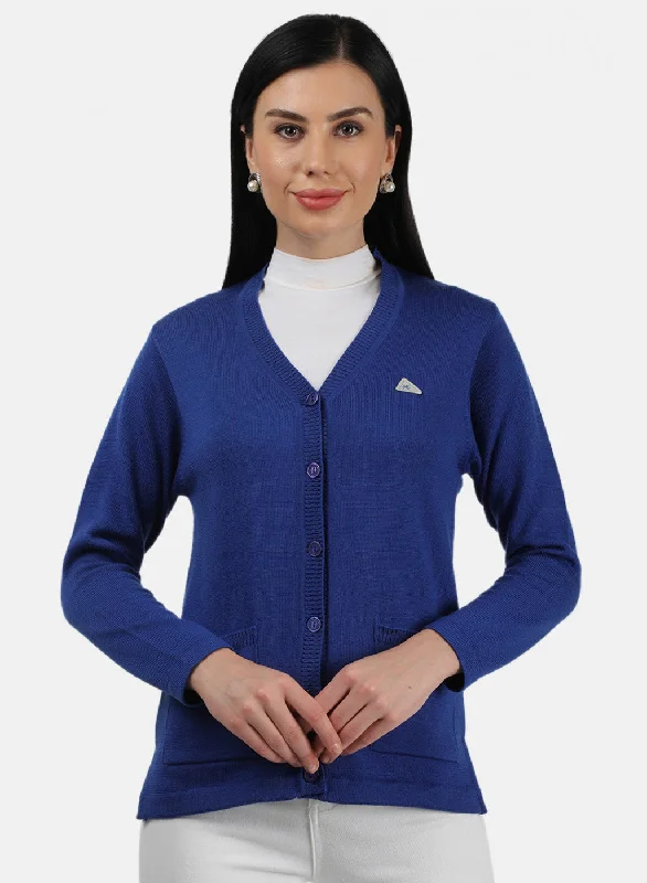 Women Blue Solid Cardigan