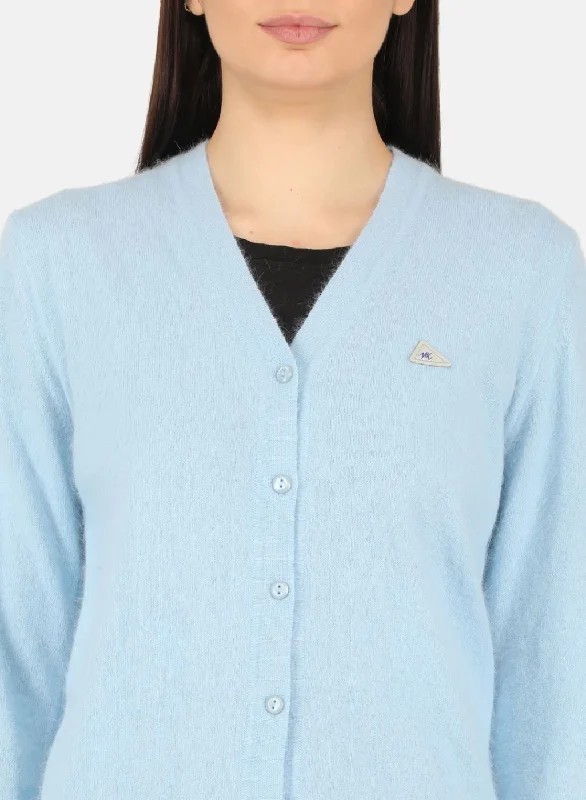 Women Blue Solid Cardigan