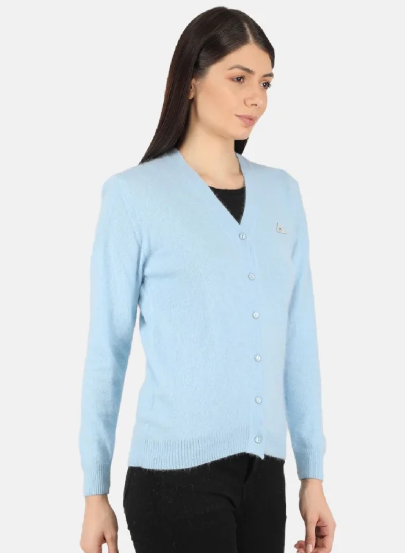 Women Blue Solid Cardigan