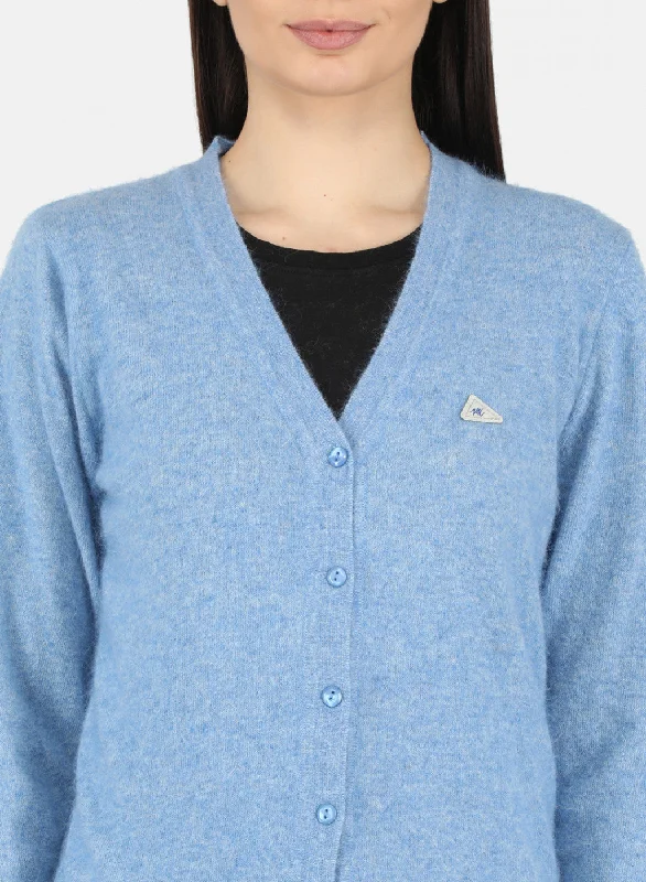 Women Blue Solid Cardigan