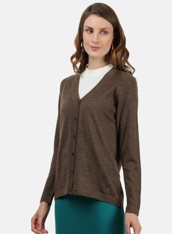 Women Brown Solid Cardigan