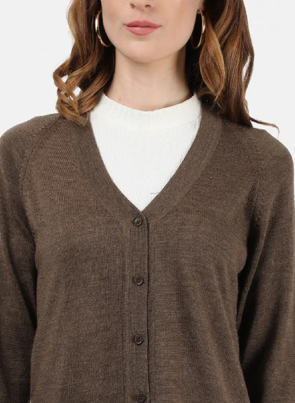 Women Brown Solid Cardigan