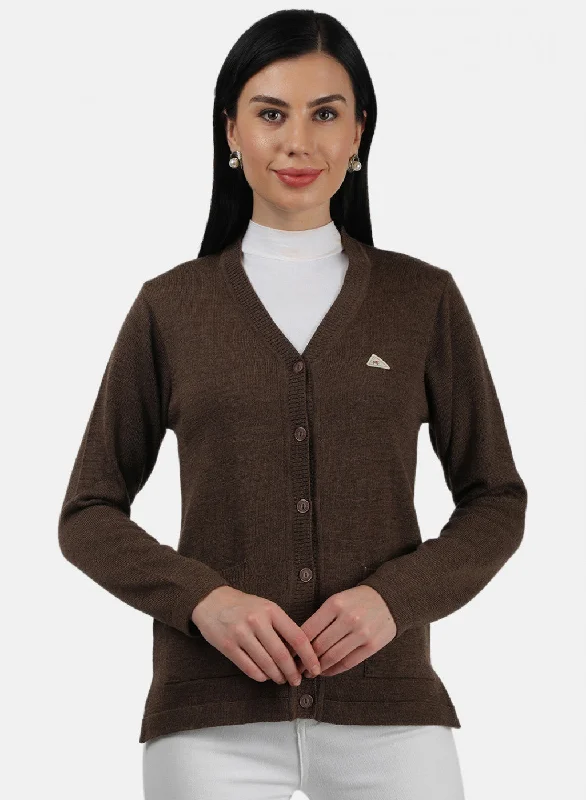 Women Brown Solid Cardigan