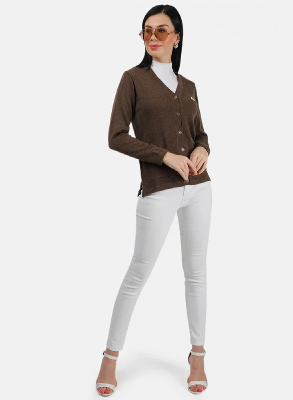 Women Brown Solid Cardigan