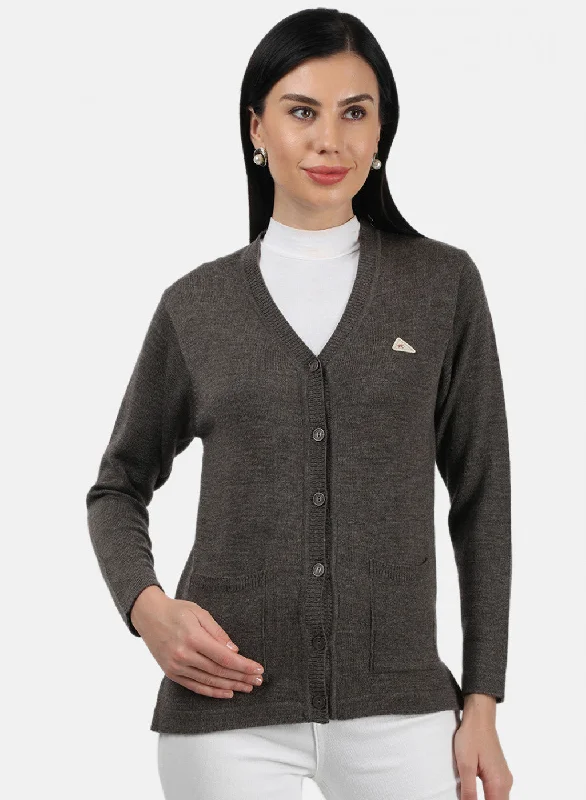 Women Brown Solid Cardigan