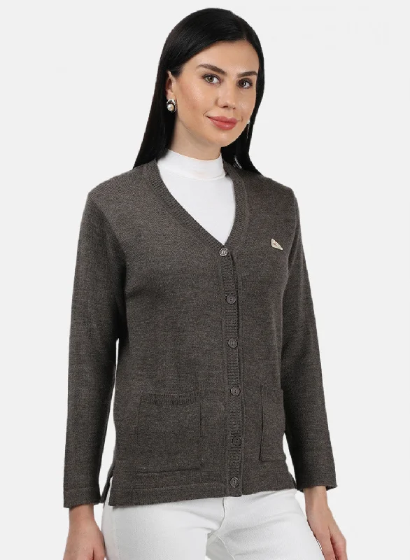 Women Brown Solid Cardigan