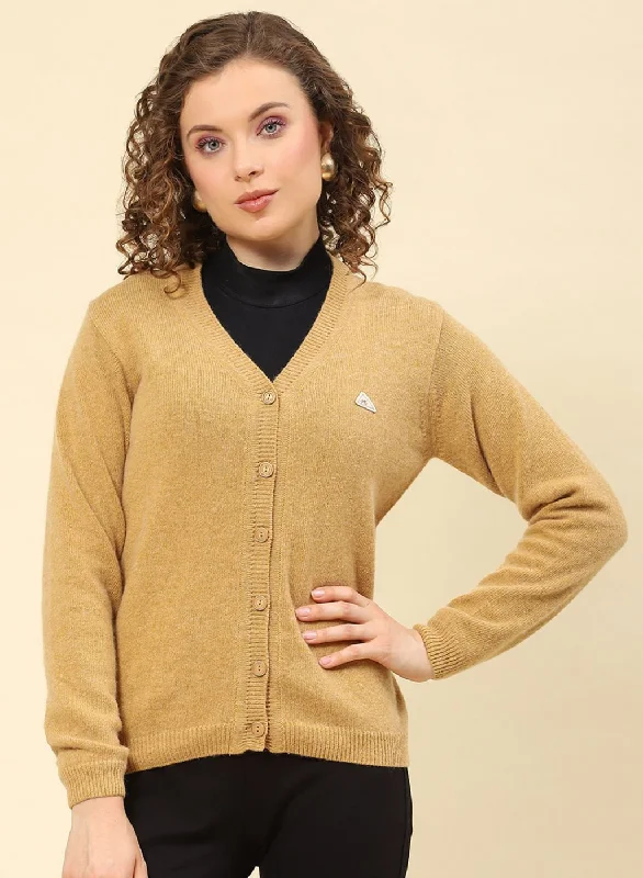 Women Brown Solid Lamb wool Cardigan