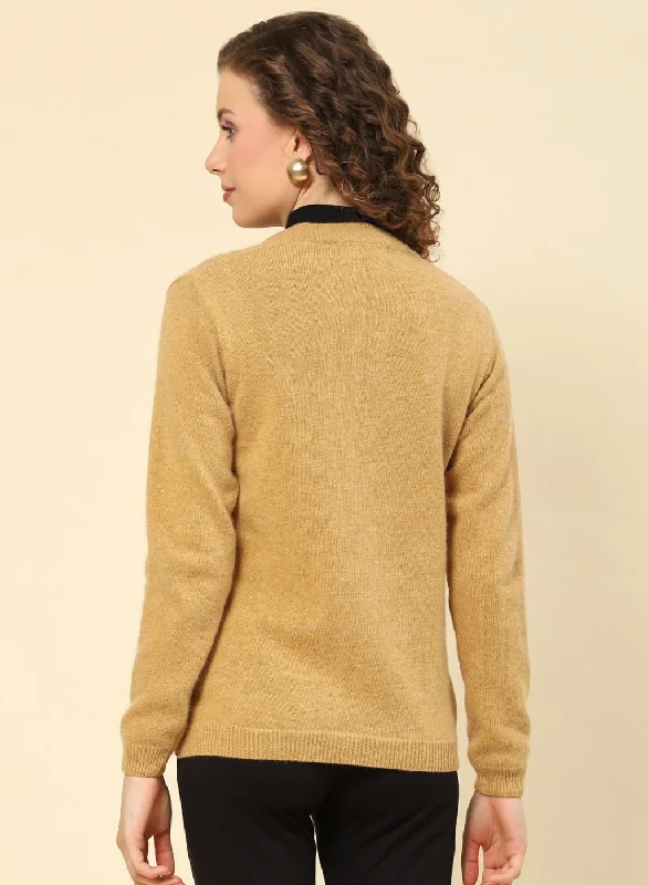 Women Brown Solid Lamb wool Cardigan