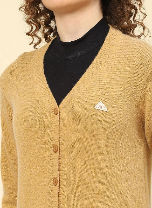 Women Brown Solid Lamb wool Cardigan