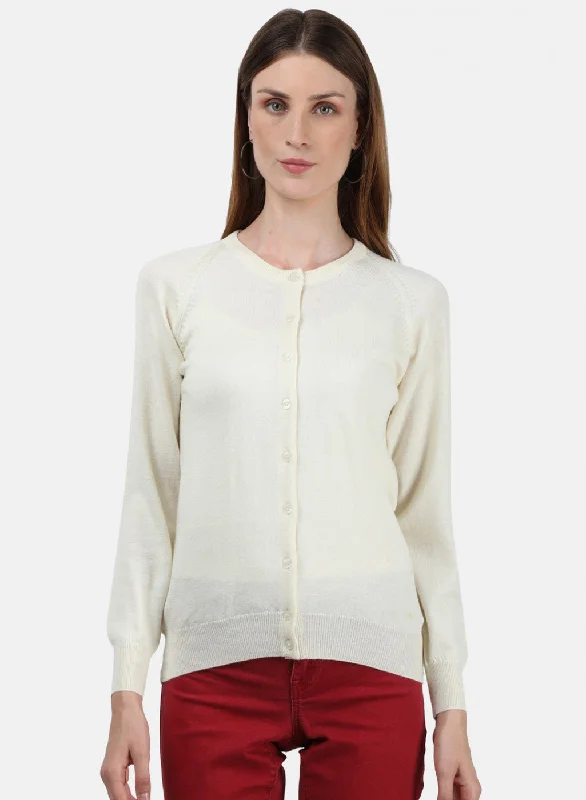 Women Cream Solid Cardigan