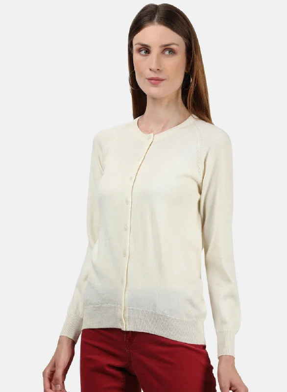 Women Cream Solid Cardigan