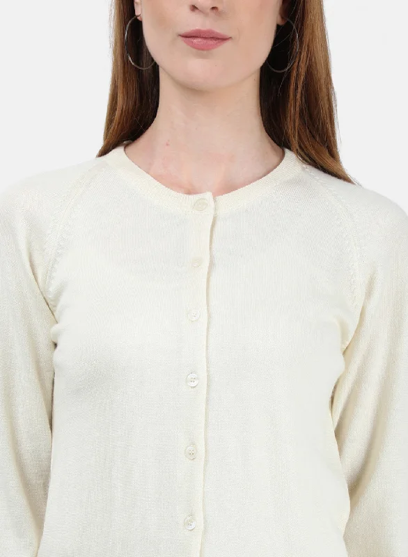 Women Cream Solid Cardigan